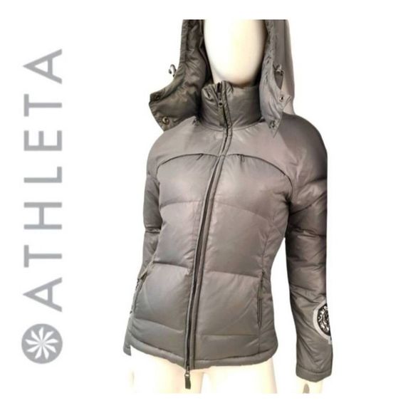Athleta Gray Graphic Print Down Pufffer Jacket size XS - Picture 6 of 9